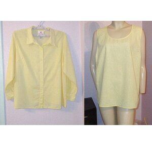 Quacker Factory 2 Piece Tunic Top 2X Butter Yellow Rhinestones Linen Bl Coastal